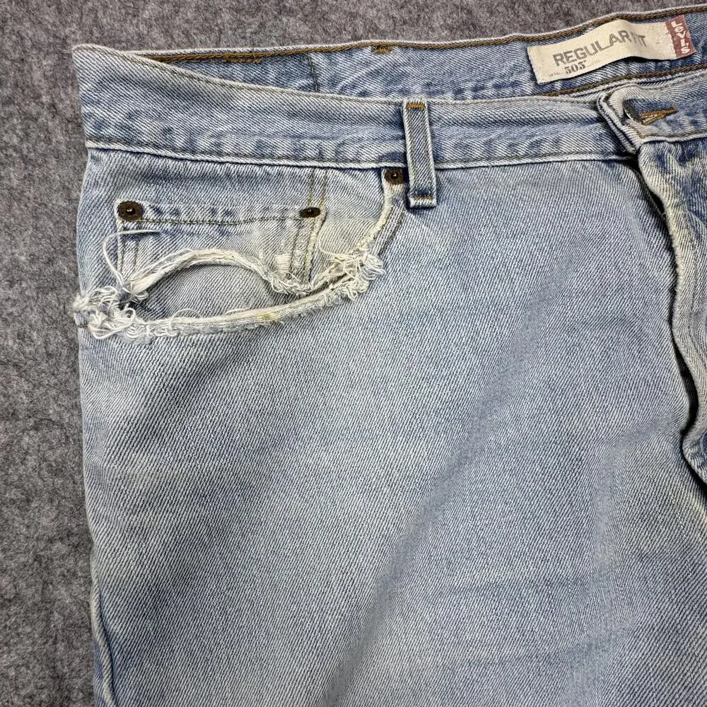 Vintage Levi's 505 Jeans Mens 42x30 Light Wash Straight Leg Distressed